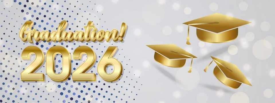 Gold Cap and Metallic Class of 2026 Graduation Banner with Luxury Theme Stock Illustration