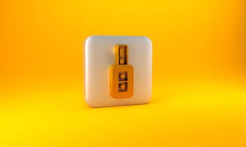 Gold Car key with remote icon isolated on yellow background. Car key and alar Stock Illustration