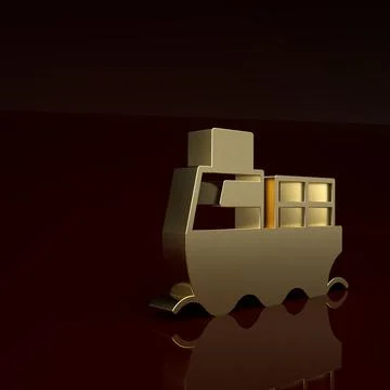 Gold Cargo ship with boxes delivery service icon isolated on brown background Stockillustratie