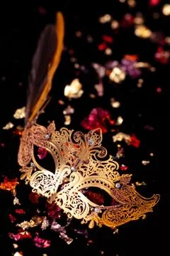 Gold carnival mask. Stock Photos