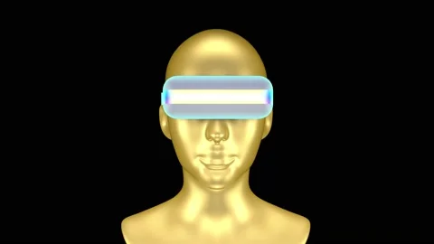 Gold cast of a man in VR virtual reality glasses. Stock Footage 224546290