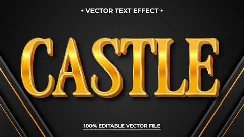 Gold Castle Text Effect on Black Background, Editable Vector File Design Stock Illustration