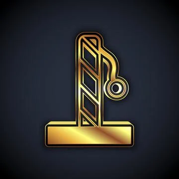 Gold Cat scratching post with toy icon isolated on black background. Vector Stock Illustration