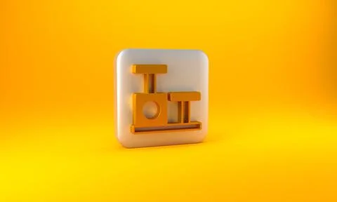 Gold Cat scratching post with toy icon isolated on yellow background. Silver  스톡 일러스트