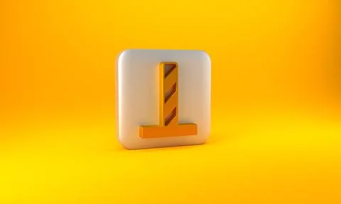 Gold Cat scratching post with toy icon isolated on yellow background. Silver  스톡 일러스트