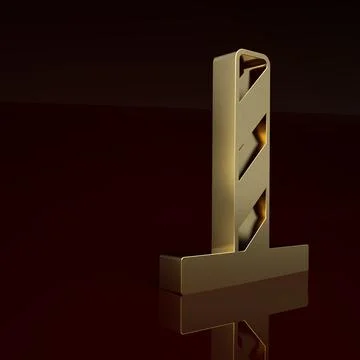 Gold Cat scratching post with toy icon isolated on brown background. Minimalism Stock Illustration