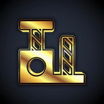 Gold Cat scratching post with toy icon isolated on black background.  Vector Stock Illustration