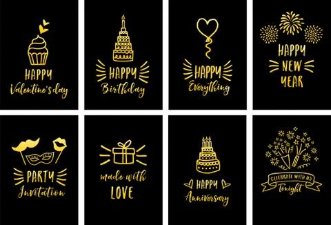 Gold celebration cards, vector set Stock Illustration
