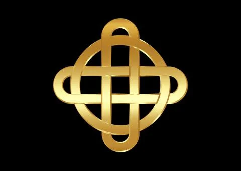 Gold celtic knot, interlocked circles logo, golden luxury vector emblem sign イラスト素材