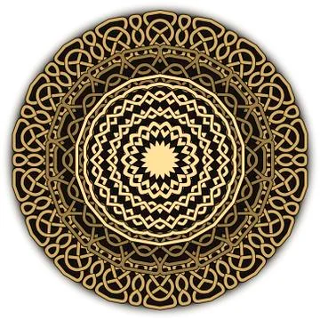 Gold celtic mandala pattern. Vector lines background. Repeat line art knotted Illustrazione stock