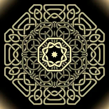 Gold celtic mandala pattern. Vector lines background. Repeat line art knotted Illustrazione stock