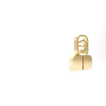 Gold Censor and freedom of speech concept icon isolated on white background.  Illustrazione stock