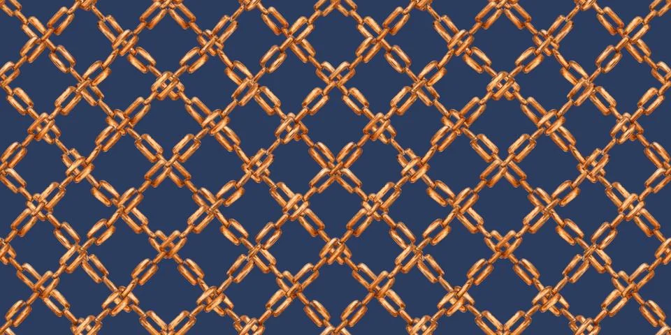 Gold chain network pattern on blue watercolor background Illustrazione stock