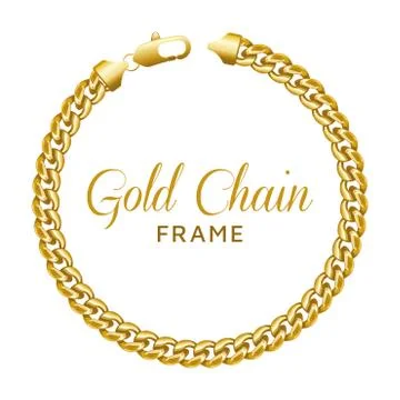 Gold chain round border frame. Wreath circle shape with a lobster lock. Stock Illustration