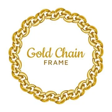 Gold chain round border frame. Wreath circle wavy shape. Jewelry image. Stock Illustration