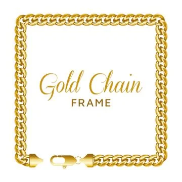 Gold chain square border frame. Rectangle wreath shape. Stock Illustration