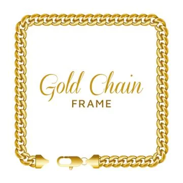 Gold chain square border frame. Rectangle wreath shape with text template. Stock Illustration