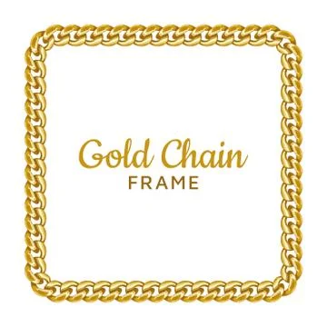 Gold chain square border frame. Rectangle wreath shape. Jewelry image. Stock Illustration