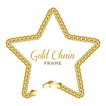 Gold chain star border frame. Wreath starry shape with a lobster lock. Stock Illustration