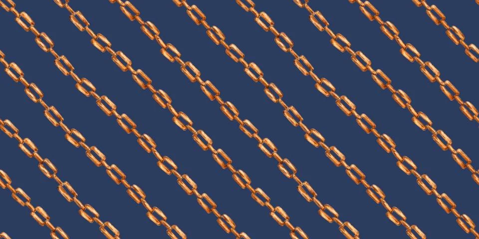 Gold chain with a thin diagonal weave pattern on a blue watercolor background Stock Illustration