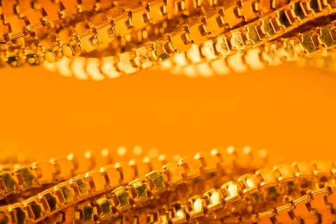 Gold Chain Waves Background, Twisted Golden Frame, Abstract Curly Border Stock Photos