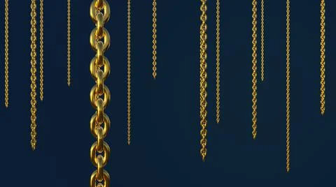 Gold chains hanging on a blue background. Beautiful image of jewelry.  Stock Illustration