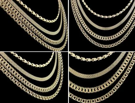 Gold chains set Stock Photos