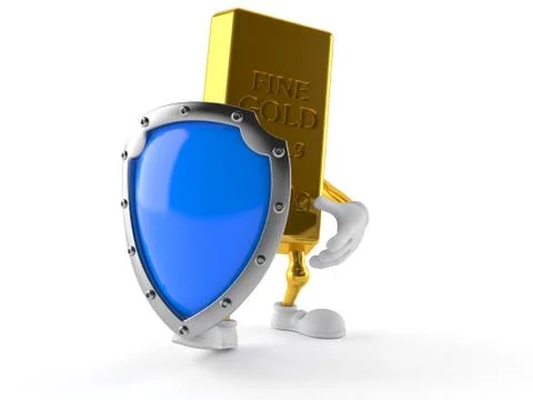 Gold character with protective shield Stockillustratie