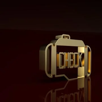 Gold Check engine icon isolated on brown background. Minimalism concept. 3D Stock Illustration
