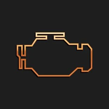 Gold Check engine icon isolated on black background. Long shadow style. Vector Stock Illustration