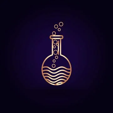Gold chemical flask icon. Vector illustration isolated on a blue background. Stock Illustration