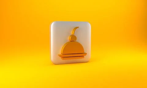 Gold Cherry cheesecake slice with fruit topping icon isolated on yellow backg Stock Illustration