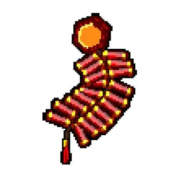 Gold chinese firecracker pixel art vector illustration Stock Illustration