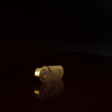 Gold Chocolate roll cake icon isolated on brown background. Minimalism concept Stock Illustration