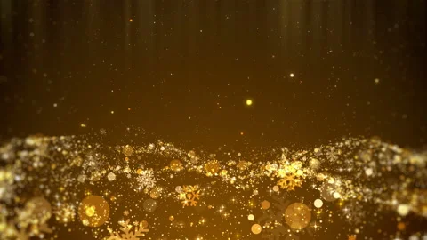 Gold christmas background loop with snowflakes, stars and shining gold particles Stock Footage 141307589