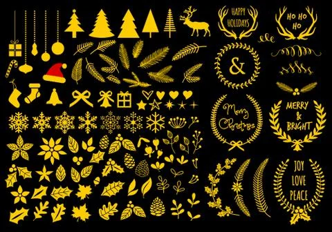 Gold Christmas design elements, vector set Stock-Illustration