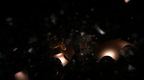 Gold Christmas Ornament Shatters On Black Background In Slow Motion Stock Footage 59669062