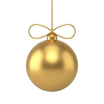 Gold Christmas tree decor sphere bauble hanged on rope with bow 3d realistic  스톡 일러스트
