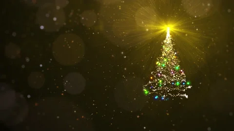 Gold christmas tree with particles lights star with copyspace for winter holiday Stock Footage 214833112