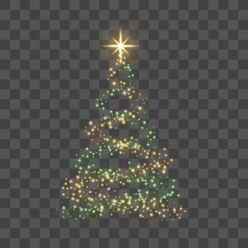 Gold Christmas tree on transparent background Happy New Year Vector illustrat Stock Illustration