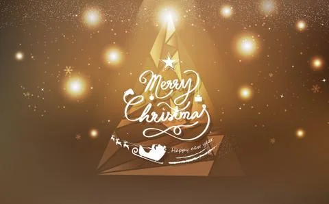 Gold Christmas, triangle tree polygon design luxury decoration, happy new year Stock Illustration