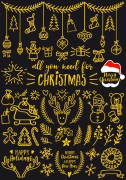 Gold Christmas vector design elements Stock Illustration