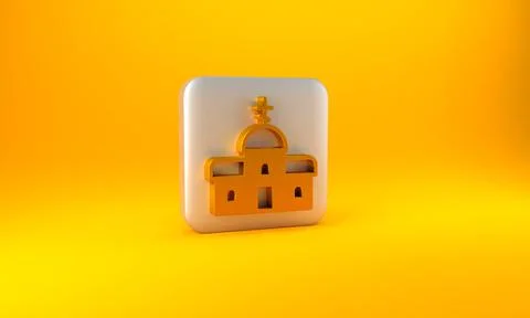 Gold Church building icon isolated on yellow background. Christian Church. Re Ilustración de archivo