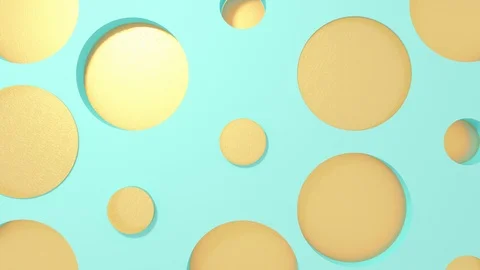 Gold circle 3d shapes geometric animation on turquoise pastel background. 4k loo Stock Footage 107775829