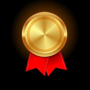 Gold Circle Emblem with two red ribbons. Isolated Vector Illustration Stock Illustration
