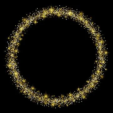 Gold circle glitter frame with sparkles Stock Illustration