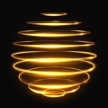 Gold circle light tracing effect, glowing magic 3d sphere vector illustration Illustrazione stock