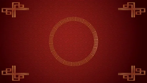 Gold circle on red paper and Asian elements with craft style on background for Stock Footage 153992222