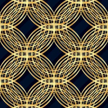 Gold circle seamless pattern. Golden circle on blue and black diagonal lines Stockillustratie