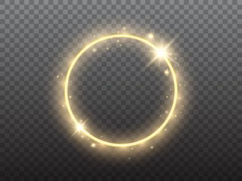 Gold circle on transparent backdrop. Glowing ring with yellow backlight. Round Stock Illustration